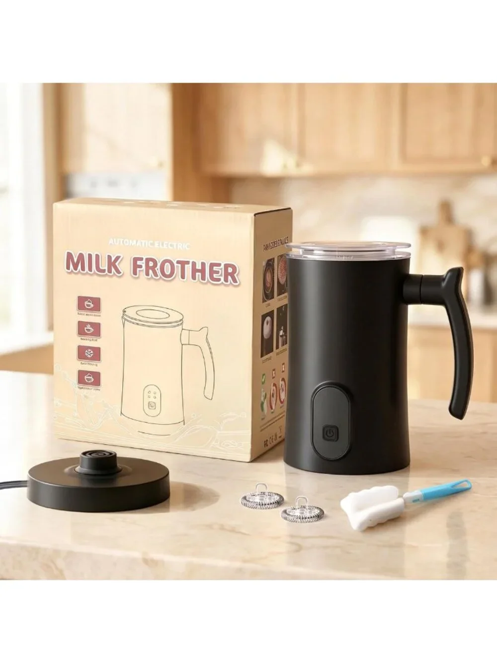 4-in-1 Milk Frother & Steamer - 350ml Hot/Cold Foam Maker for Coffee Lovers